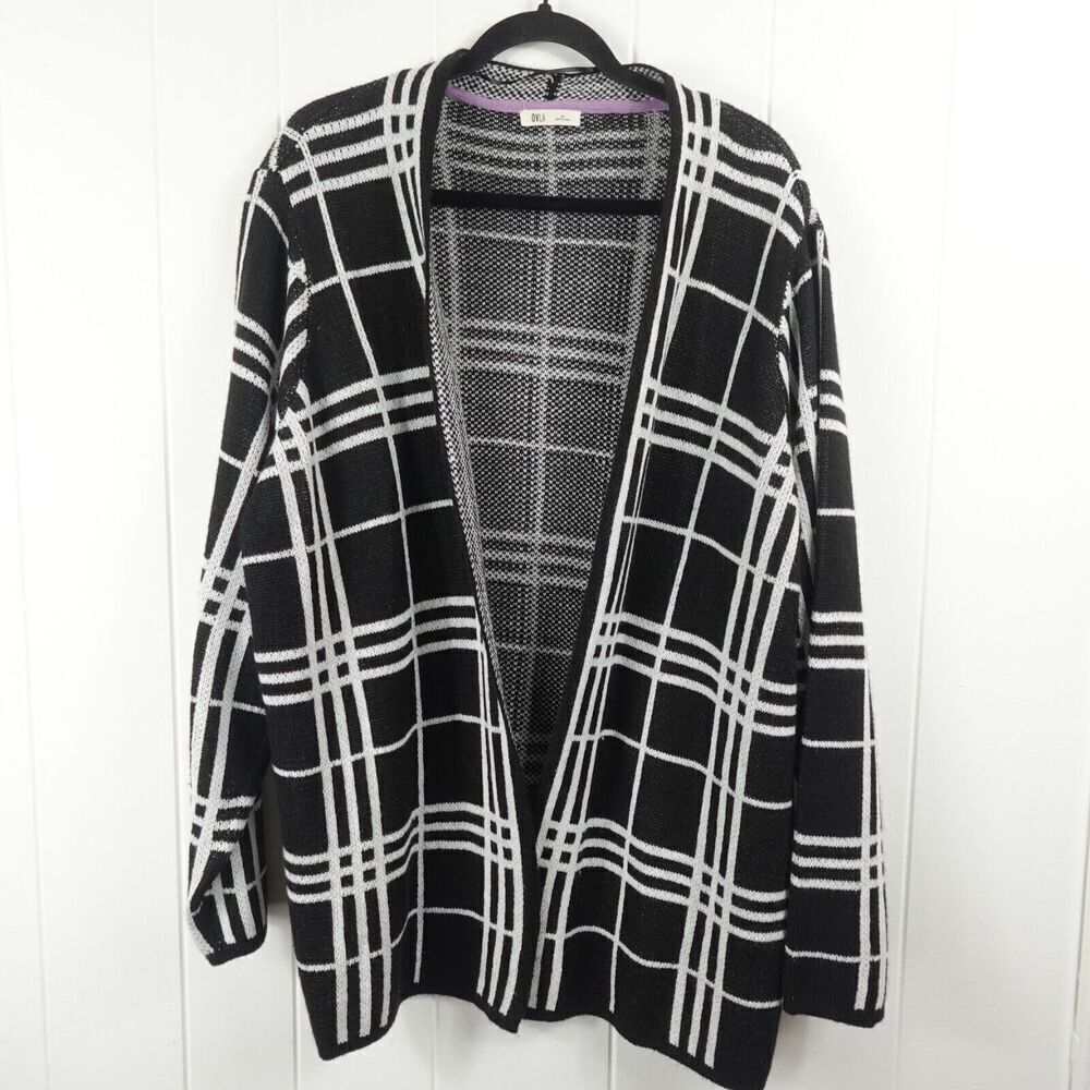 Ovla Womens Open Front Window Pane Black & White Sweater Size 3X